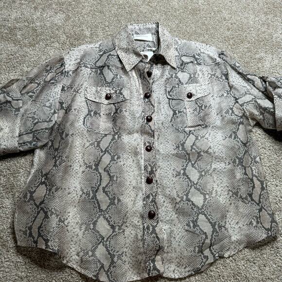 Zimmermann Beige Snake Printed Linen & Silk Corsage Safari Shirt Size 6 NWT - Picture 4 of 8